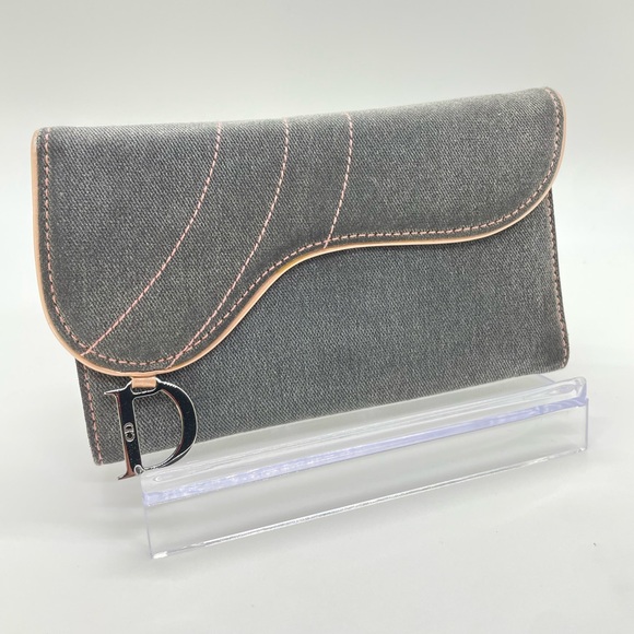 EUC Dior Saddle Gray Denim Long Wallet - Picture 1 of 11